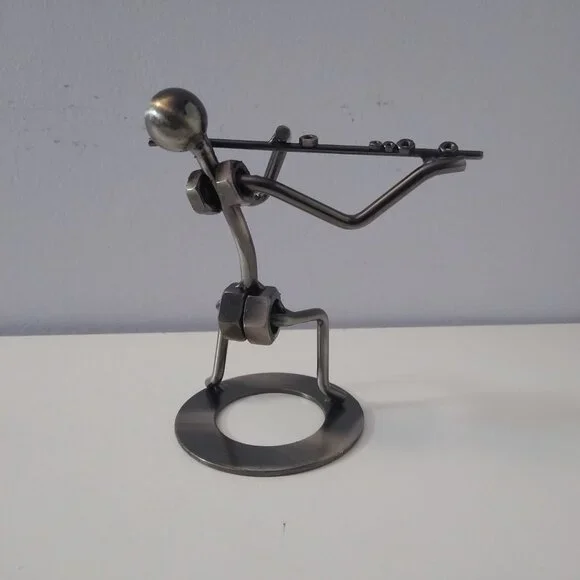Flute Player Figurine - Metallic, Nuts & Bolts Design - Picture 2 of 8